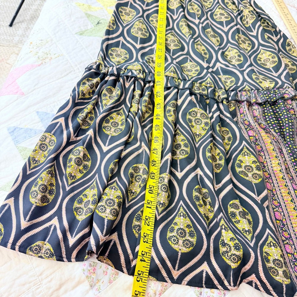 NEW Raga Asmee Maxi Dress Small Black Gold Boho Paisley Smocked V-Neck Long Slv - Picture 13 of 13
